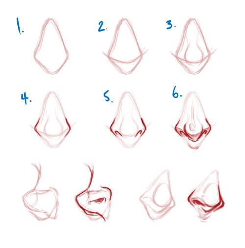 8 easy tutorials how to draw a nose - How To Draw Tutorials